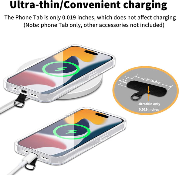 Phone Tether Tab for Iphone, Cell Phone Lanyard Patch, Phone Strap Replacement Part for All Full Phone Cases (Black)