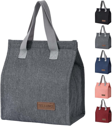 TELLUMO Lunch Bag, Insulated Lunch Bag for Women Men Large Lunch Box Container Reusable Leakproof Tote for Office, Work, School, Beach or Travel (Grey)