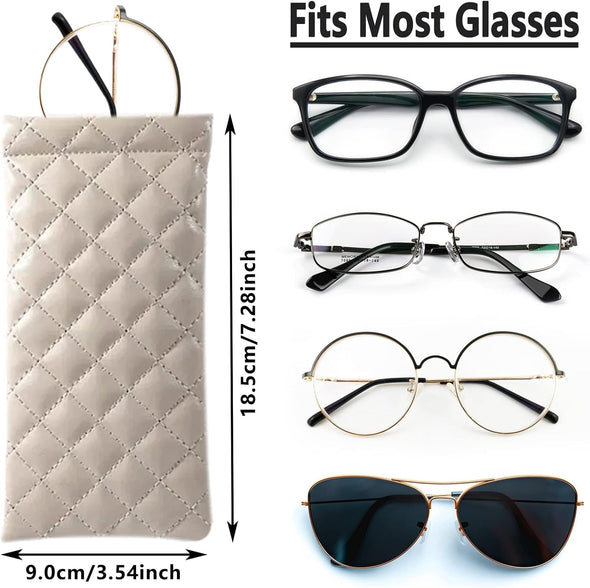 4 Pcs Squeeze Top Sunglass Case with Cleaning Cloth, Soft Leather Eyeglass Case Portable Sunglasses Pouch