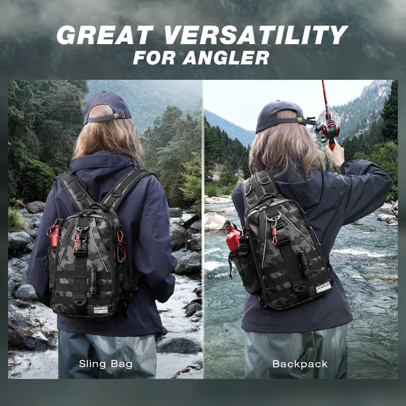 Ghosthorn Fishing Backpack with Rod Holder - Tackle Sling Bag - Fly Fishing Gifts for Men and Women