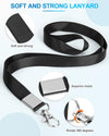 PU Leather Badge Holder with Lanyard, Black Lanyard with Retractable Reel Clips, Multiple Card Slots with Leather Snap, ID Badge Holder for Office Staff Doctor Teacher