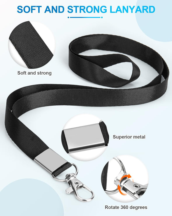 PU Leather Badge Holder with Lanyard, Black Lanyard with Retractable Reel Clips, Multiple Card Slots with Leather Snap, ID Badge Holder for Office Staff Doctor Teacher