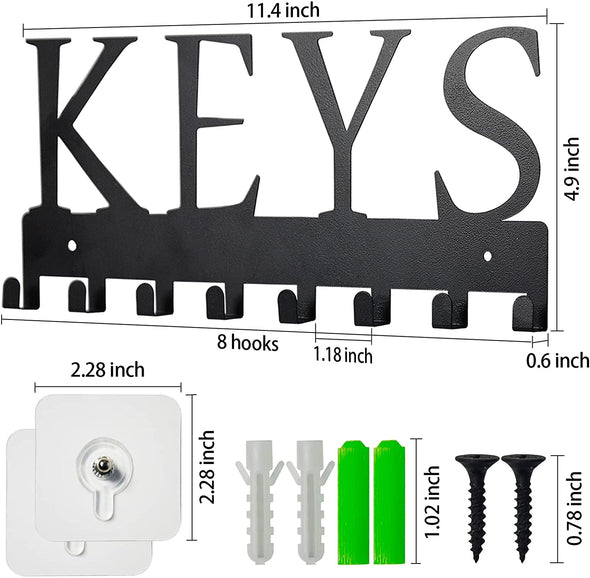 Happyhapi Metal Key Hanger Wall Mount, Key Holder Wall Mounted Key Hooks Organizer Key Hanger Rack Wall Mounted for Home, Entryway, Hallway, Office, Matte Black,11.4''4.9''0.6''