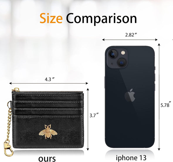 SEAVILIA Card Holder Keychain Wallet for Women with ID Window RFID Coin Purse Bee Gifts Slim Minimalist Small Wallet