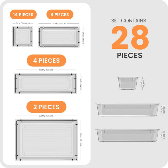 A-Lugei 【Crystal Design】 Clear Desk Drawer Organizer,【Military Grade】 Acrylic Makeup Organizer, Bathroom Organizers and Storage, Drawer Divider for Office Kitchen Bedroom Vanity Jewelry Pantry Garage