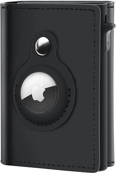 GAOCHALE Airtag Wallet Genuine Leather Air Tag Wallet RFID Technology Credit Card Holder with Minimalist Wallet for Men for Apple Airtag (No Airtag Included)(Black)