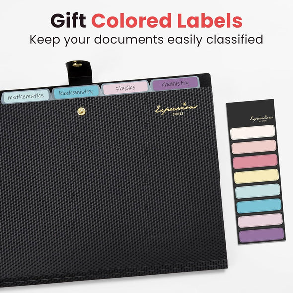 Sooez Expanding File Folder, Letter Size Accordion File Organizer, 5 Pocket Folders for Documents, Portable Filling Products for School Office Supplies, Black
