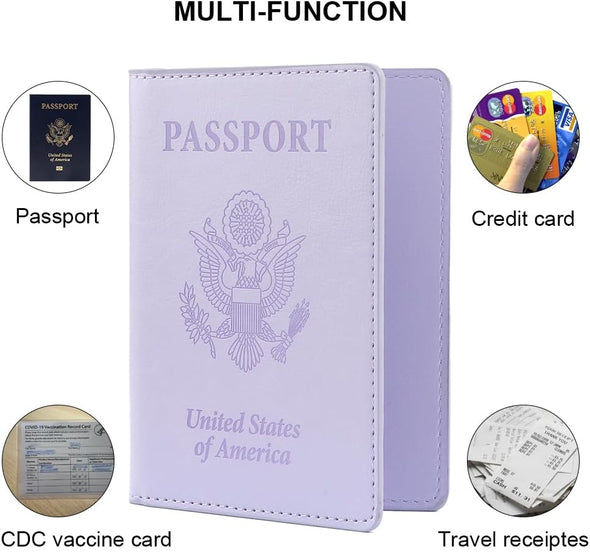 Passport Holder, Passport Holder Women, Passport Covers Travel Must Haves, Travel Passport Wallet for Men, 1 Pack Passport Case Passport Protector for Travel Airport Essentials, Light Purple