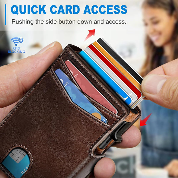 Men Wallet,With Money Clip Coins Pocket ID Window,Slim Front Pocket RFID Blocking Pop-Up Card Holder 3.9"X 2.7", Gift Boxed