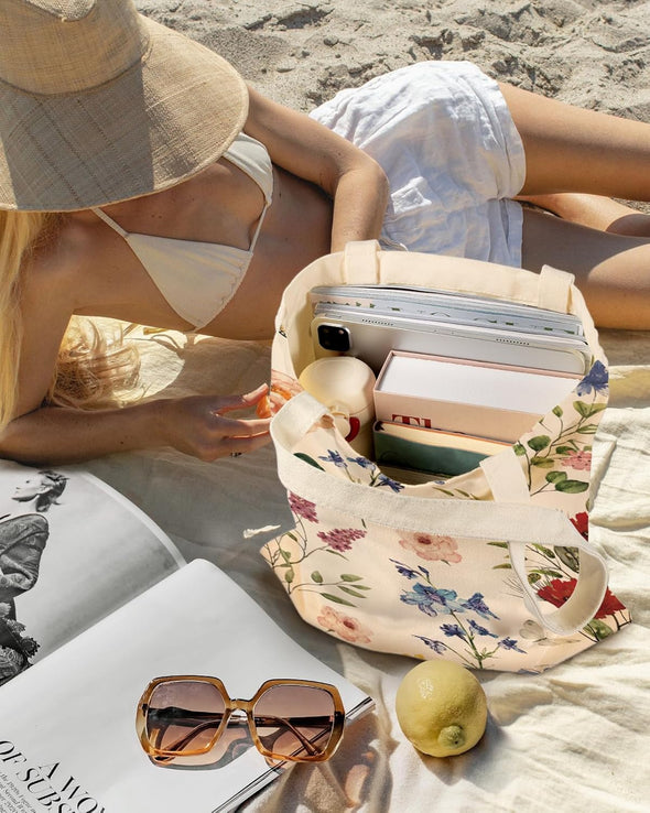 Aesthetic Canvas Tote Bag - Reusable Shoulder Tote Bag for Women Lady Casual Vacation, Shopping, Work, Gym