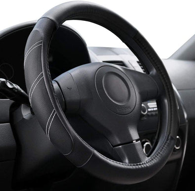 Elantrip Sport Leather Steering Wheel Cover 14 1/2 Inch to 15 Inch Universal, Padded Soft Grip Breathable for Car Truck SUV Jeep, anti Slip Odorless Black