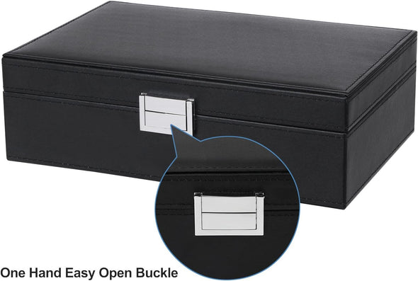 Mens Jewelry Box, Jewelry Organizer with 4 Watch Case Removable Tray, Jewelry Storage Case for Necklace, Earring Ring Bracelet, PU Leather, Velvet Lining Black SSH07B