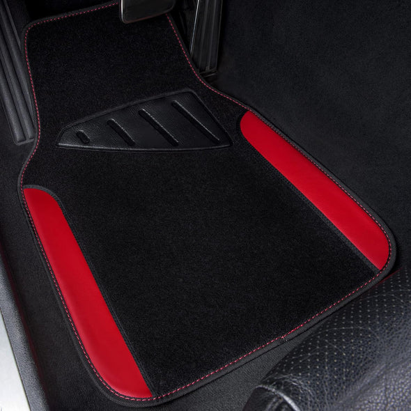 CAR PASS Waterproof Car Floor Mat, Universal Fit Car Mats with Driver Heel Pad, Leather Car Carpet, Anti-Slip Nibbed Backing Floor Mats for SUV, Vans,Sedan,Truck, Automotive Set for Women (Black Red)