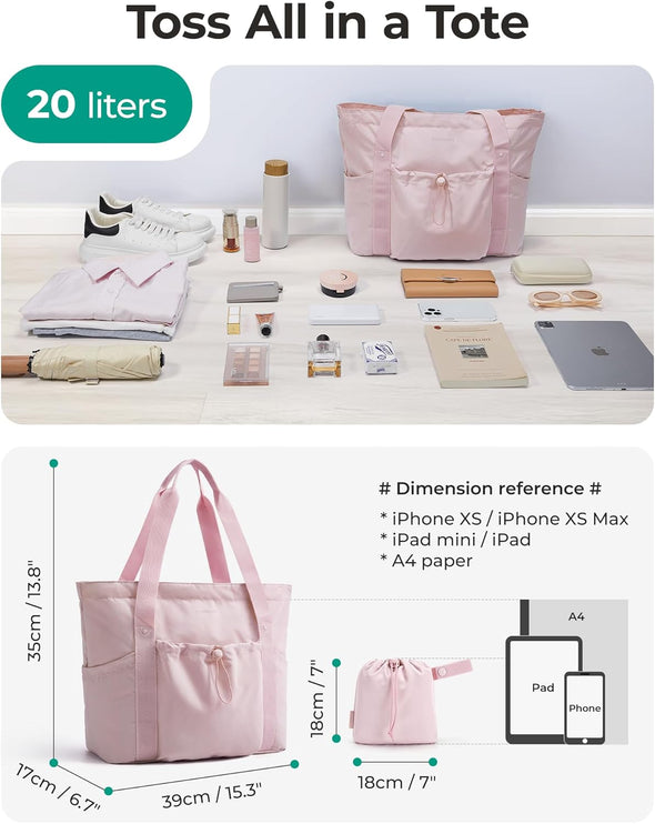 BAGSMART Tote Bag for Women, Tote Shoulder Bag with Laptop Compartment and Zipper Handbag for Travel, Work