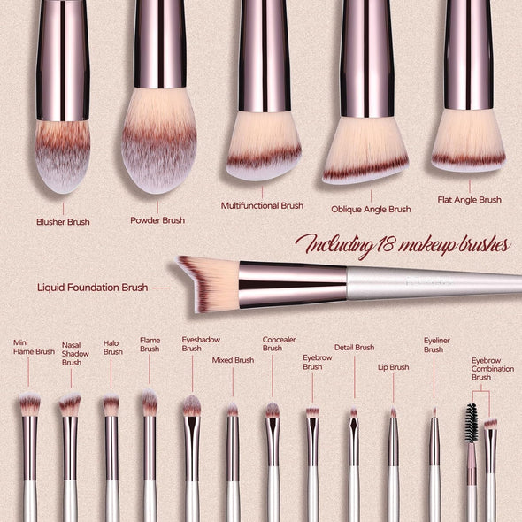BS-MALL Makeup Brush Set 18 Pcs Premium Synthetic Foundation Powder Concealers Eye Shadows Blush Makeup Brushes with Black Case