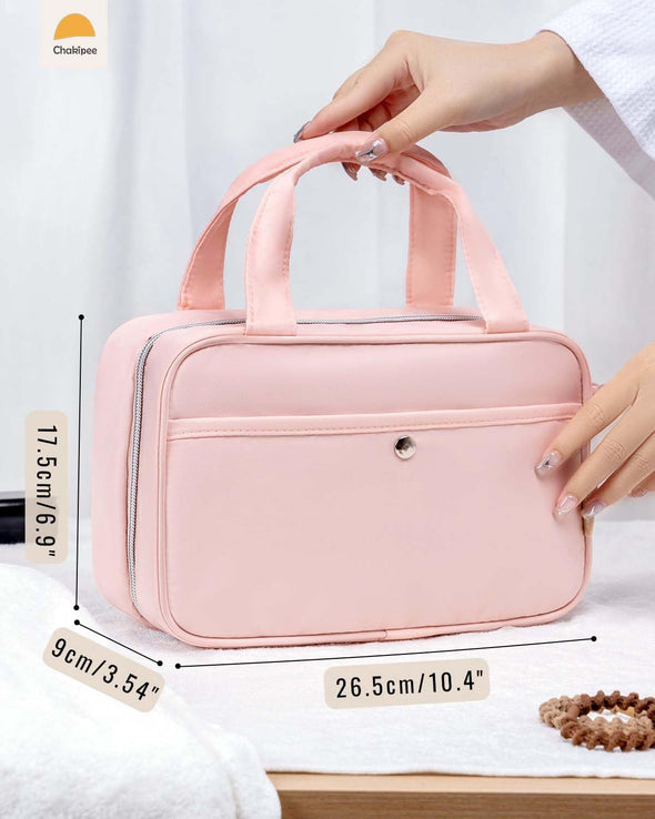 Travel Hanging Toiletry Bag for Women - Waterproof Cosmetic Organizer with Clear Window, Lightweight Bathroom Bags for Essentials, Makeup, Shampoo, Toiletries (Pink, Medium)
