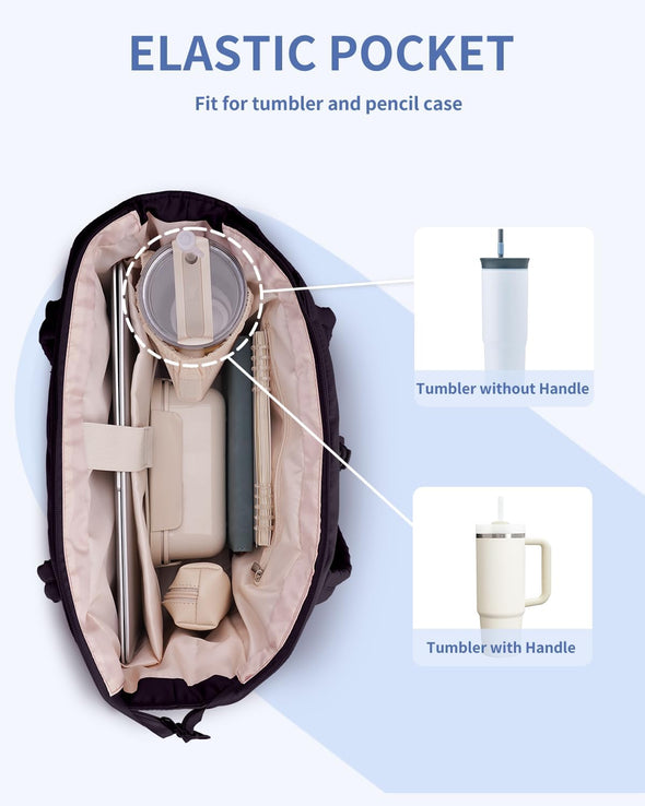 Wandering Nature Puffer Tote Bag with Cup Holder & Laptop Compartment & Trolley Sleeve for Travel, Work, Nurse, Women