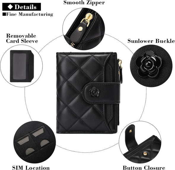 Small Wallets for Women Leather Bifold Wallet Women RFID Blocking Purse Credit Card Holder with 15 Card Slots and ID Window Coin Pocket