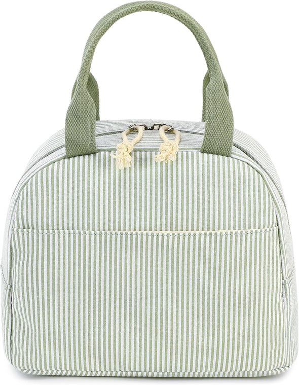 Bluboon Lunch Bag for Women Men Cute Corduroy Lunch Tote Bags Reusable Insulated Lunch Box Large Capacity Reusable Insulated Cooler for Work Picnic or Travel (Stripes Green)