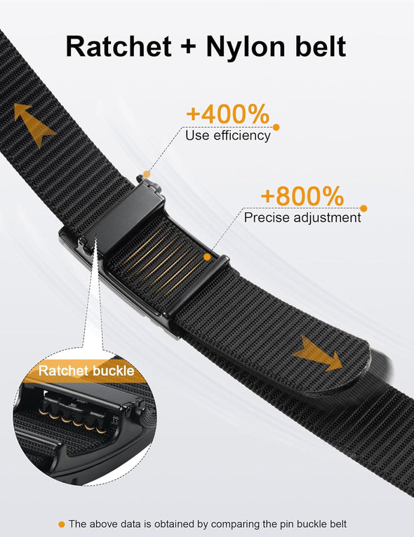 JUKMO Ratchet Golf Belt for Men, Nylon Web Tactical Belt with Automatic Slide Buckle
