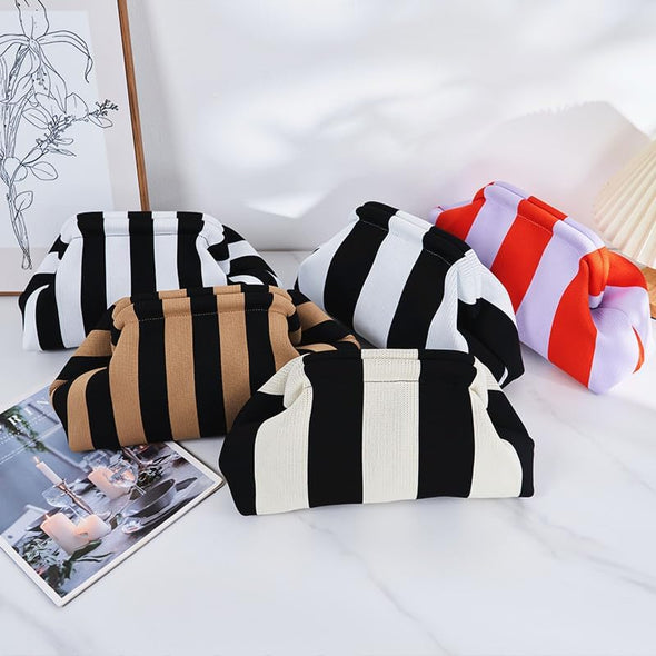 DIHKLCIO Clutch Purses for Women 2025 Summer Beach Woven Crochet Bag Dumpling Striped Ruched Cloud Purse Evening Handbag