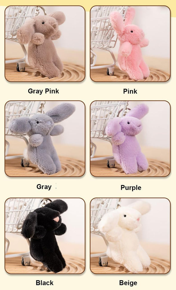 Cute Bunny Plush Keychain for Backpack, 3.5" Inch Mini Rabbit Keychain Purse Charm Pendant Gift for Women (Gray Pink)