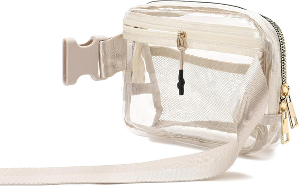 Clear Belt Bag Clear Fanny Pack Stadium Approved for Women Men with Adjustable Strap Clear Crossbody Bag Waist Bag for Concerts Sports Travelling Hiking Running (BEIGE)