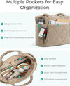 BAGSMART Tote Bag for Women, Puffy Tote Bag with Zipper, Large Quilted Shoulder Bag with Compartments for Travel, Work, Gym