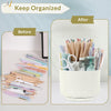 SKYDUE 360 Degree Rotating Desk Organizer, Dual-Purpose Pencil Pen Holder for Desk, Rotating Pencil Cup with 5 Slots, Office Supplies, Desk Decor for Office, School, Home, White, 12287XZBT