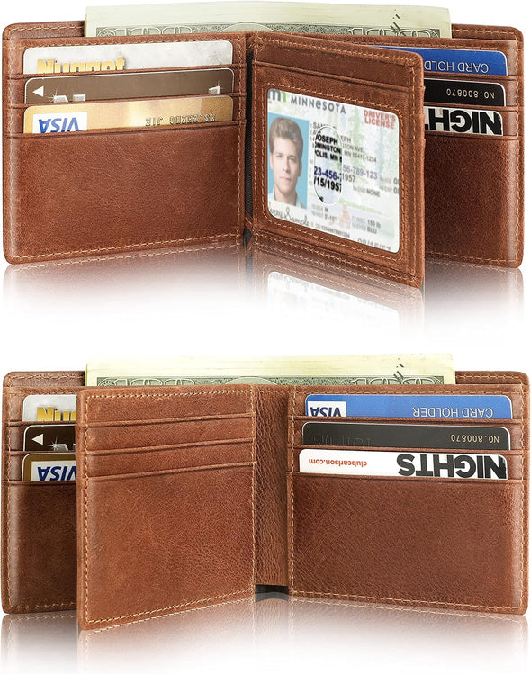Mens Wallet with Airtag Holder, Bifold Leather RFID Blocking 1-2 ID Windows 12-13 Card Holders, Gift Box and Screen Protector Included, Airtag Not Included