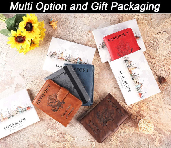Airtag Passport Holder Cover Wallet Travel Essentials Leather Rfid Blocking Case Vacation Luggage Must Haves Travel Accessories for Men Women (117#Coffee)