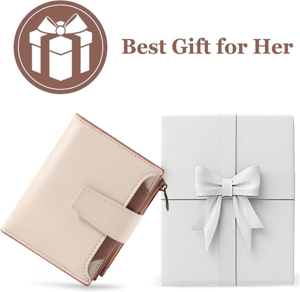 Small Wallet Women RFID Blocking Soft Leather Bifold Compact Card Holder Wallet for Women with Zipper Coin Pocket 4 ID Window