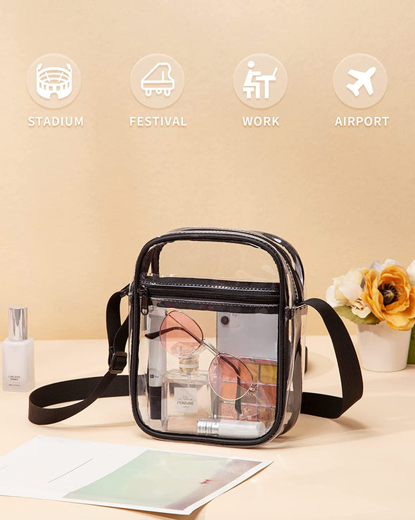 Vorspack Stadium Approved PVC Purse - Clear Crossbody Bag with Front Pocket for Concerts, Sports, Festivals