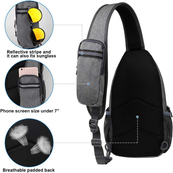 WATERFLY Crossbody Sling Backpack Sling Bag Travel Hiking Chest Bag Daypack