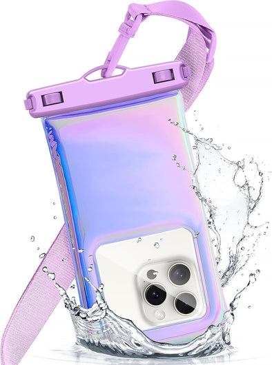 [Floatable Waterproof Phone Pouch Case for Iphone 16 Pro Max/15/14/13/12, IP68 Travel Cellphone Dry Bag Beach Cruise Ship Essentials Bags with Crossbody Lanyard, Iridescent-7″
