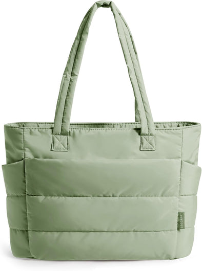 BAGSMART Tote Bag for Women, Lightweight Puffy Tote Bag with Compartments, Quilted Shoulder Bag Handbag for Travel, Work