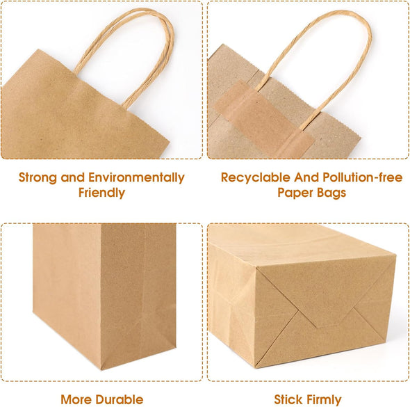 XPCARE 200Pcs Paper Gift Bags 5.25X3.25X8.25'',Gift Wrap Bags with Handles Brown Kraft Paper Bags for Small Business Paper Bags Bulk for Birthday Party Favors Shopping Retail