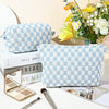 2 Pieces Makeup Bag Large Checkered Cosmetic Bag Capacity Canvas Mix Travel Toiletry Bag Organizer Cute Makeup Brushes Aesthetic Accessories Storage Bag for Women, Checkered Mix Blue