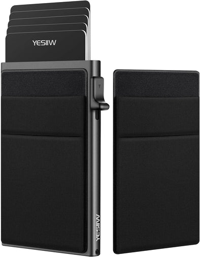 YESIIW Ultra-Slim Wallet for Men - Pop up Card Holder Mens Wallet with RFID Protection Minimalist Metal Wallets Billeteras De Hombres Gifts for Men Dad Husband Boyfriend Black