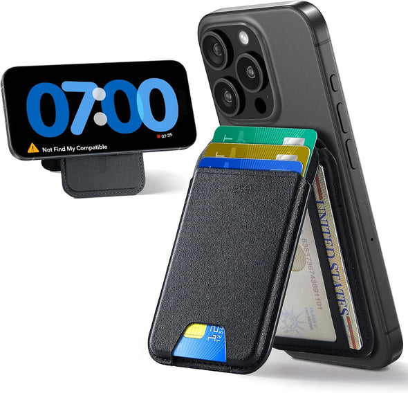 ESR Upgraded for Magsafe Wallet, 5 Card Holder, RFID Blocking, Magnetic Wallet for Iphone with Adjustable Stand, Slim for Iphone 16/15/14/13/12 Series, Not for 13/12 Mini, Vegan Leather, Black
