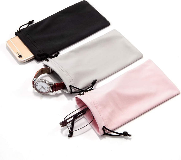 TRIUMPH VISION Soft Eyeglass Pouch 3 Pack - Pouch for Glasses Microfiber Screen Cleaning Bag