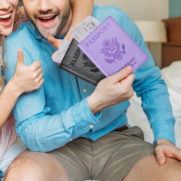 Passport and Vaccine Card Holder Cover Combo, Passport Case /Wallet with Vaccine Card Slot for Women and Men(Al-Purple)