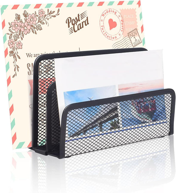 Wishacc Desk Mail Organizer Small File Holders Letter Organizer Metal Mesh Document/Filing/Folders/Paper Organizer for Desktop