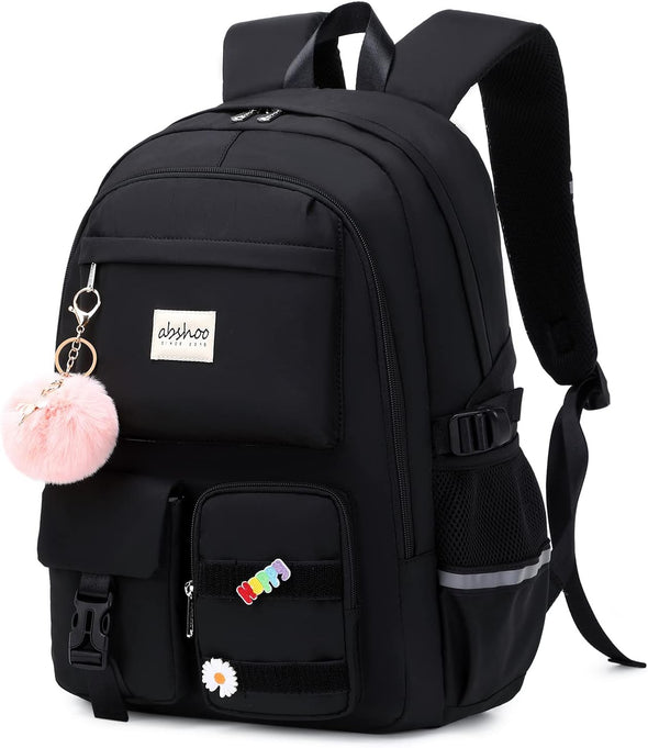 Abshoo Big Student Laptop Backpack for College Women Middle High School Teen Girls Bookbag Travel Daypack (Black)
