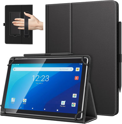 Timovo Universal Case for 10.1 Inch Android Tablet with Pen Loop, Lightweight Folding Stand Cover with Hand Strap for All 9"-11" Touchscreen Tablet, Black