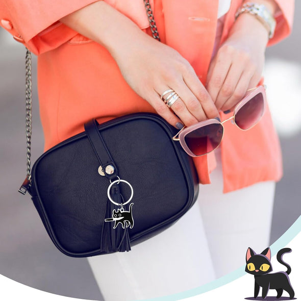 Cat Dad Gifts Gothic Black Cat Stuff Keychain for Women Men Catty Lovers Catty Mom Gag Gifts