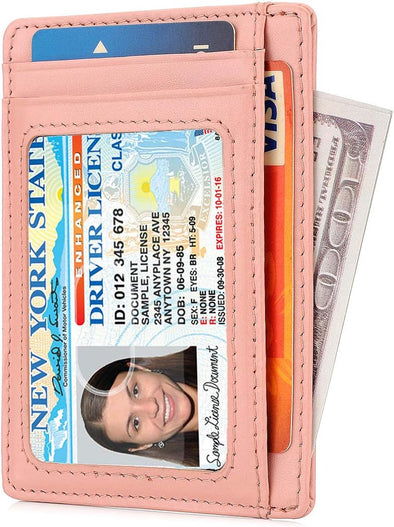 Slim RFID Blocking Card Holder Minimalist Leather Front Pocket Wallet for Women