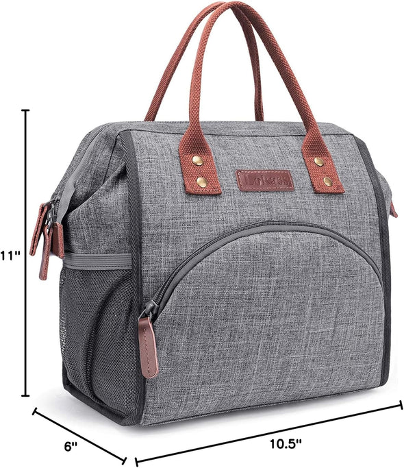 LOKASS Insulated Lunch Bag for Women & Men - Reusable 10 L Lunch Box for Women - Leakproof Tote Cooler Bag for Adults Work, Beach, Travel, Picnic (Grey)