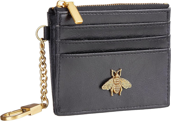 SEAVILIA Card Holder Keychain Wallet for Women with ID Window RFID Coin Purse Bee Gifts Slim Minimalist Small Wallet