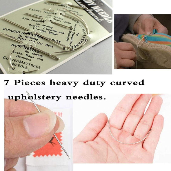 Topus Extra Strong Upholstery Repair Sewing Thread Kit and Heavy Duty Household Hand Needles, Including 7 Styles of Leather Canvas Sewing Needles and 3 Rolls Nylon Thread (70 Yard per Roll), 3 Colors